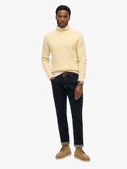 Superdry Cream The Merchant Store Cable Roll Neck Jumper - Image 2 of 6