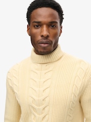 Superdry Cream The Merchant Store Cable Roll Neck Jumper - Image 3 of 6