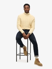 Superdry Cream The Merchant Store Cable Roll Neck Jumper - Image 4 of 6