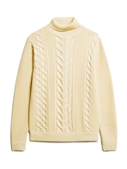 Superdry Cream The Merchant Store Cable Roll Neck Jumper - Image 5 of 6
