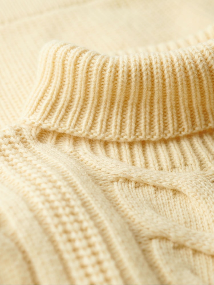 Superdry Cream The Merchant Store Cable Roll Neck Jumper - Image 6 of 6