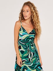 Apricot Green Swirl Ruffle Cami Dress - Image 1 of 4