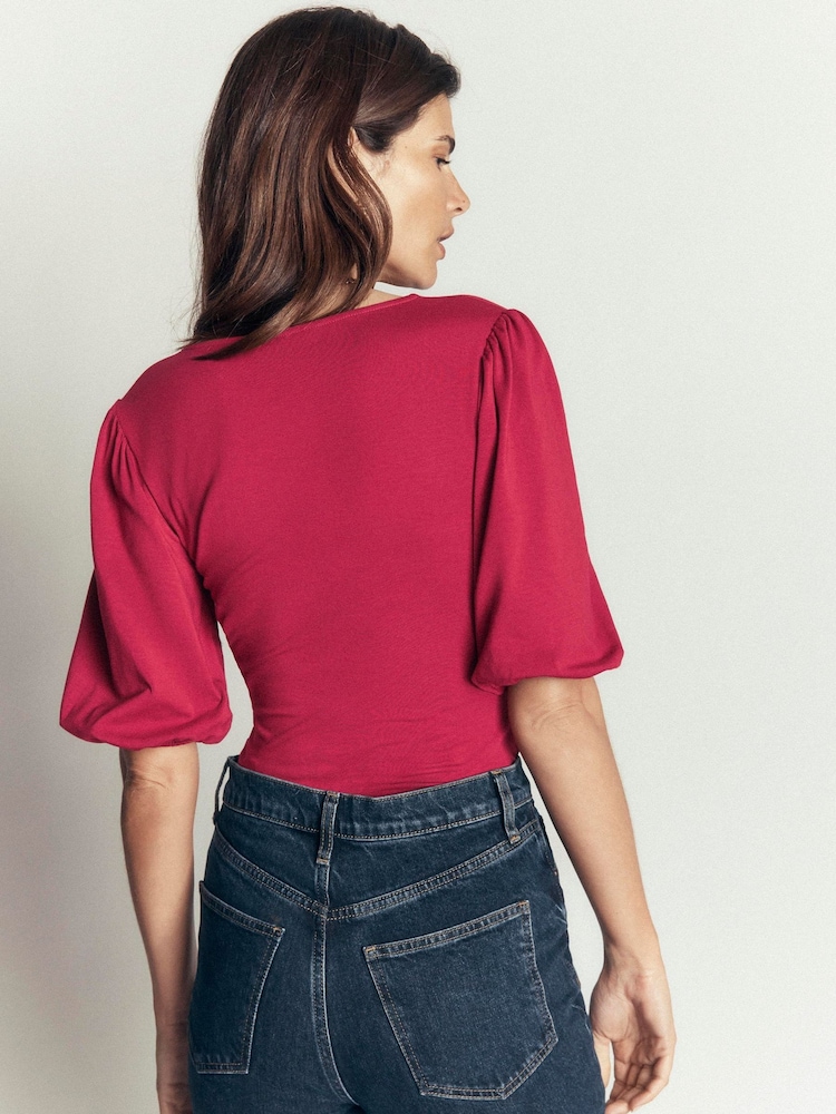 Boden Red Tia Ruched Wrap Top - Image 2 of 4 Boden Red Tia Ruched Wrap Top - Image 2 of 4
