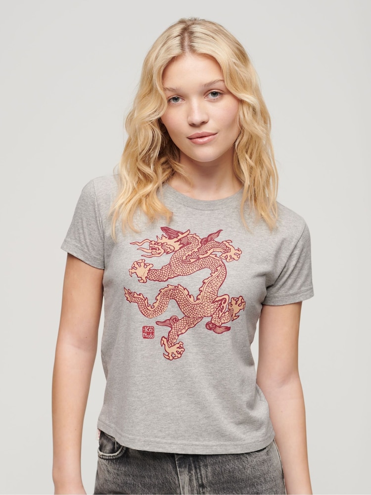 Superdry Grey 100% Cotton x Komodo Dragon Slim T-Shirt - Image 1 of 5 Superdry Grey 100% Cotton x Komodo Dragon Slim T-Shirt - Image 1 of 5
