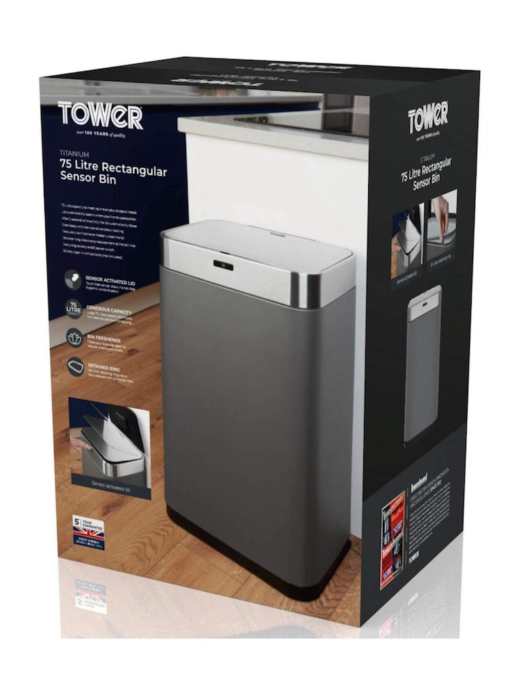 Tower Grey 75L Rectangular Sensor Bin - Image 9 of 9 Tower Grey 75L Rectangular Sensor Bin - Image 9 of 9