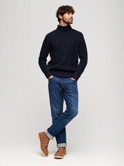 Superdry Blue The Merchant Store Cable Roll Neck Jumper - Image 2 of 3