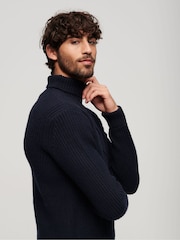 Superdry Blue The Merchant Store Cable Roll Neck Jumper - Image 3 of 3