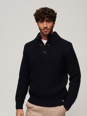 Superdry Blue Chunky Knit Henley Jumper - Image 1 of 6