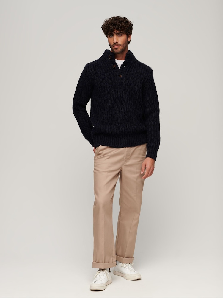 Superdry Blue Chunky Knit Henley Jumper - Image 2 of 6