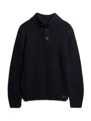 Superdry Blue Chunky Knit Henley Jumper - Image 4 of 6