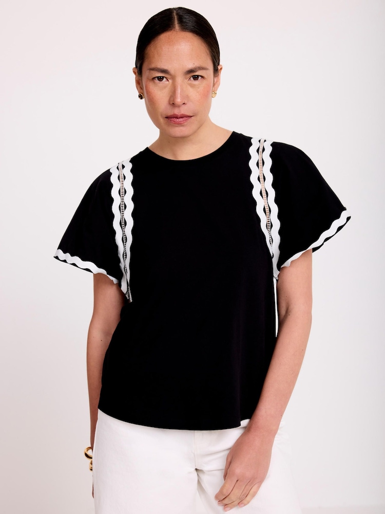 Buy Mint Velvet Black Cotton Blend Ric Rac Detail Top from Next Australia