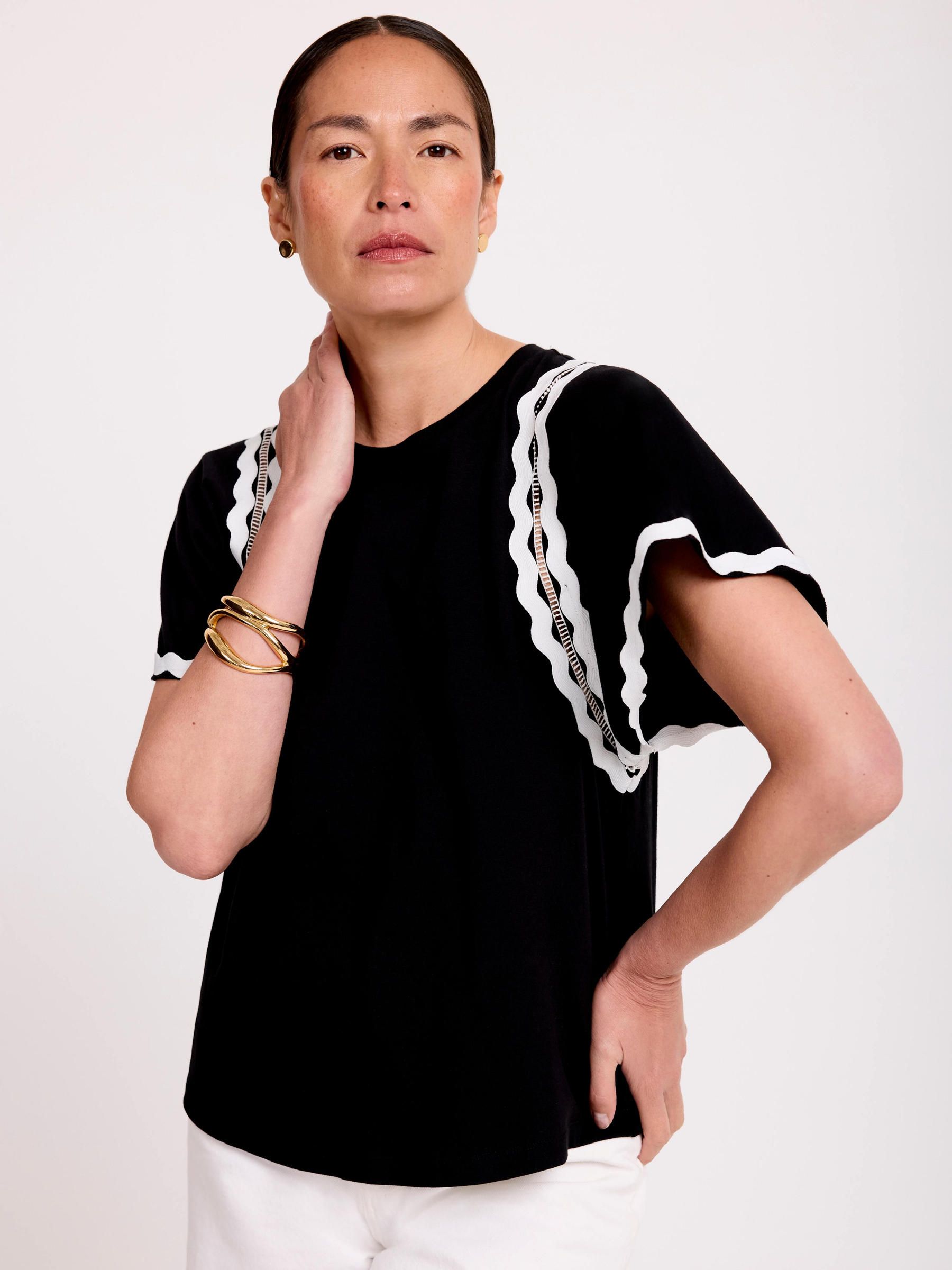 Buy Mint Velvet Black Cotton Blend Ric Rac Detail Top from Next Australia