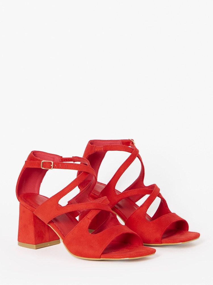 Simply Be Red Wide Fit Cross Over Strappy Block Heel Sandals - Image 2 of 4 Simply Be Red Wide Fit Cross Over Strappy Block Heel Sandals - Image 2 of 4