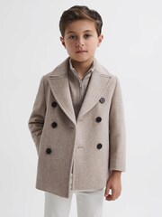 Reiss Oatmeal Bergamo Junior Wool Blend Double Breasted Peacoat - Image 1 of 6