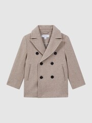 Reiss Oatmeal Bergamo Junior Wool Blend Double Breasted Peacoat - Image 2 of 6