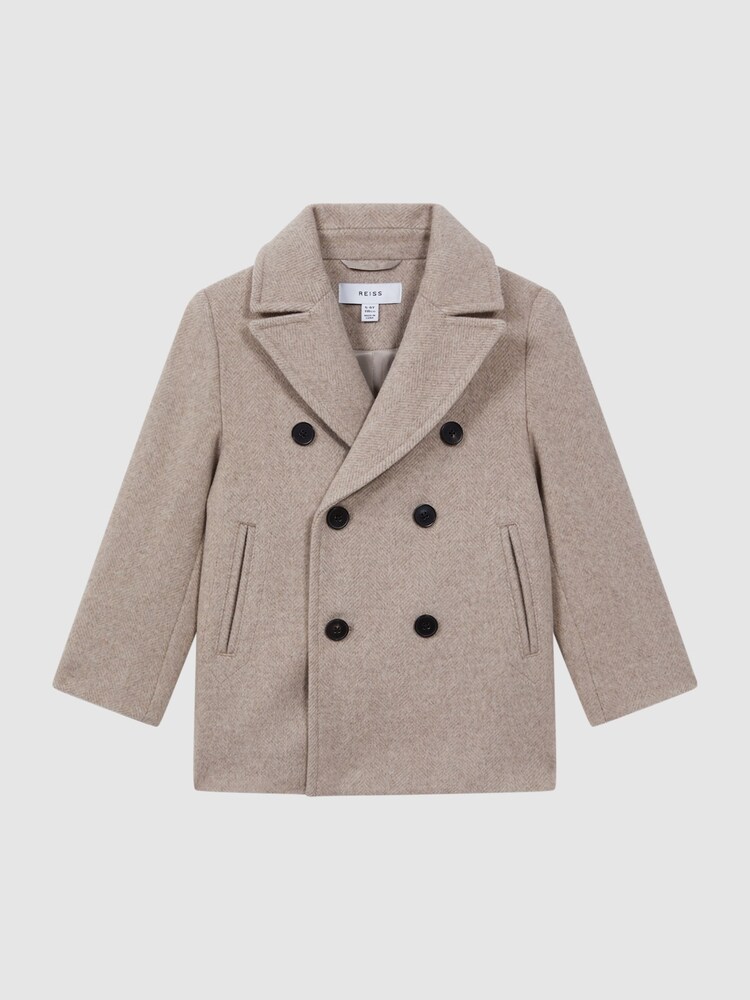 Reiss Oatmeal Bergamo Junior Wool Blend Double Breasted Peacoat - Image 2 of 6
