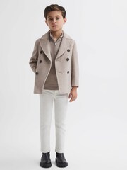 Reiss Oatmeal Bergamo Junior Wool Blend Double Breasted Peacoat - Image 3 of 6