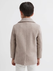 Reiss Oatmeal Bergamo Junior Wool Blend Double Breasted Peacoat - Image 5 of 6