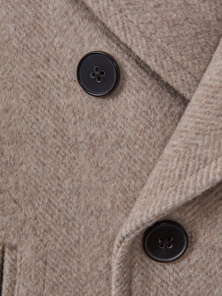 Reiss Oatmeal Bergamo Junior Wool Blend Double Breasted Peacoat - Image 6 of 6
