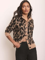 Mint Velvet Natural Leopard Print Knit Cardigan - Image 3 of 8