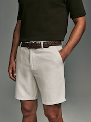 Stone Brown Linen Blend Shorts - Image 1 of 8