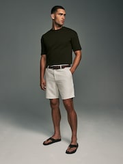Stone Brown Linen Blend Shorts - Image 2 of 8
