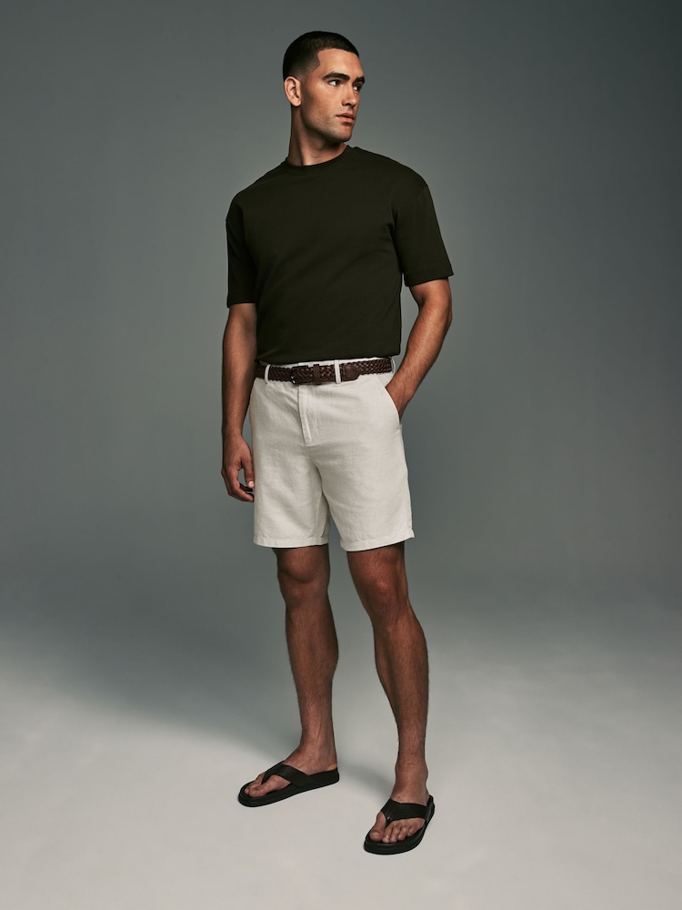 Stone Brown Linen Blend Shorts - Image 2 of 8