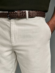 Stone Brown Linen Blend Shorts - Image 4 of 8