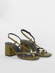 Simply Be Green Extra Wide Fit Detail Toe Loop Heeled Sandals - Image 2 of 4