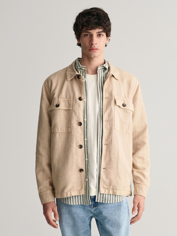 GANT Natural Relaxed Fit Cotton Linen Twill Overshirt - Image 1 of 5 GANT Natural Relaxed Fit Cotton Linen Twill Overshirt - Image 1 of 5