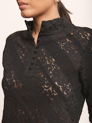 Mint Velvet Black Lace Button Detail Top - Image 3 of 7
