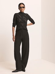 Mint Velvet Black Lace Button Detail Top - Image 5 of 7