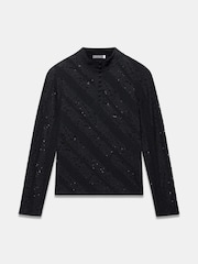 Mint Velvet Black Lace Button Detail Top - Image 6 of 7