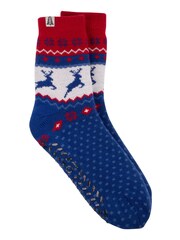 Totes Blue Mens Sherpa Lined Fairisle Pattern Slipper Socks - Image 2 of 5