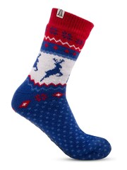Totes Blue Mens Sherpa Lined Fairisle Pattern Slipper Socks - Image 3 of 5