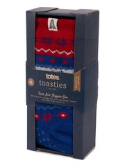 Totes Blue Mens Sherpa Lined Fairisle Pattern Slipper Socks - Image 4 of 5