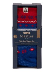 Totes Blue Mens Sherpa Lined Fairisle Pattern Slipper Socks - Image 5 of 5