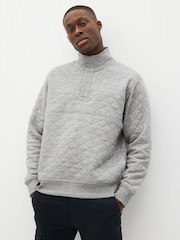 Grey Quilted Sweatshirt Hoodie - Image 1 of 8