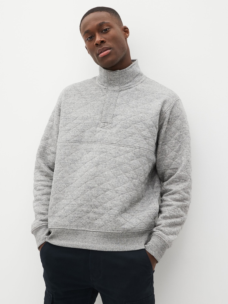 Grey Quilted Sweatshirt Hoodie - Image 1 of 8