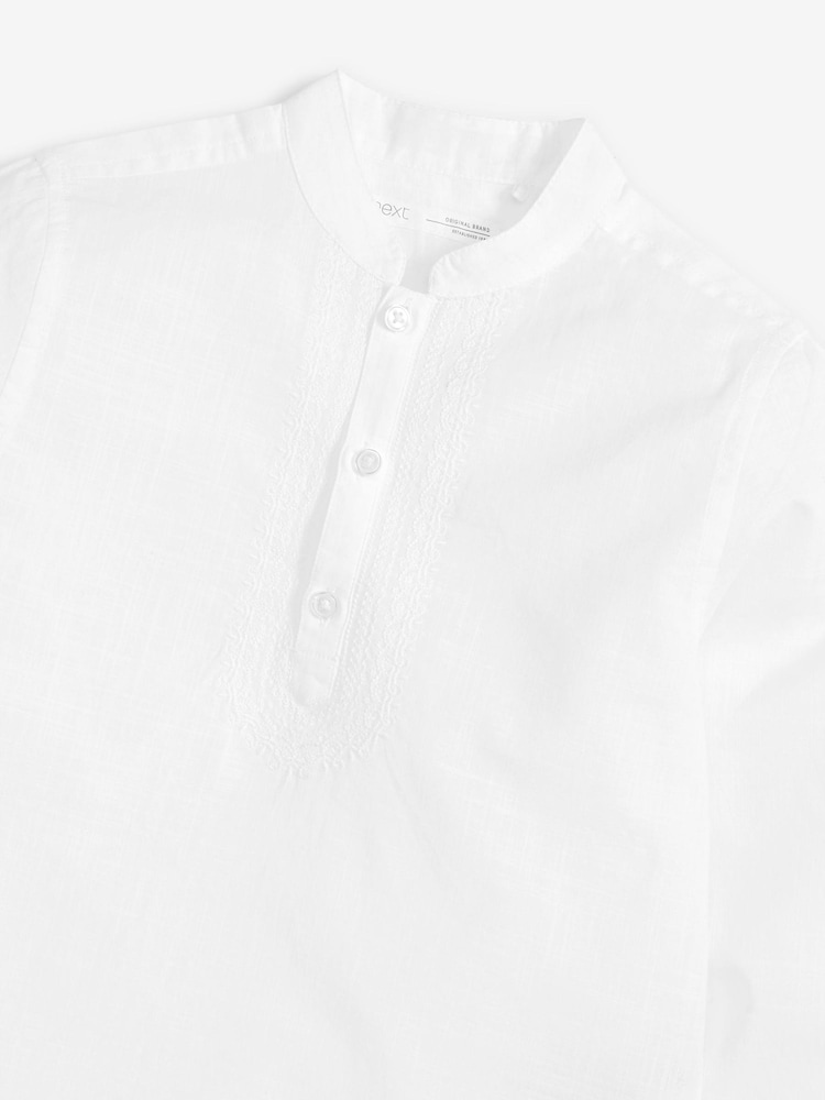 White Shirt Length Embroidered Boys Kurta (3-16yrs) - Image 6 of 6