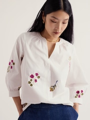 Seasalt Cornwall White Grace Embroidered Top - Image 1 of 5