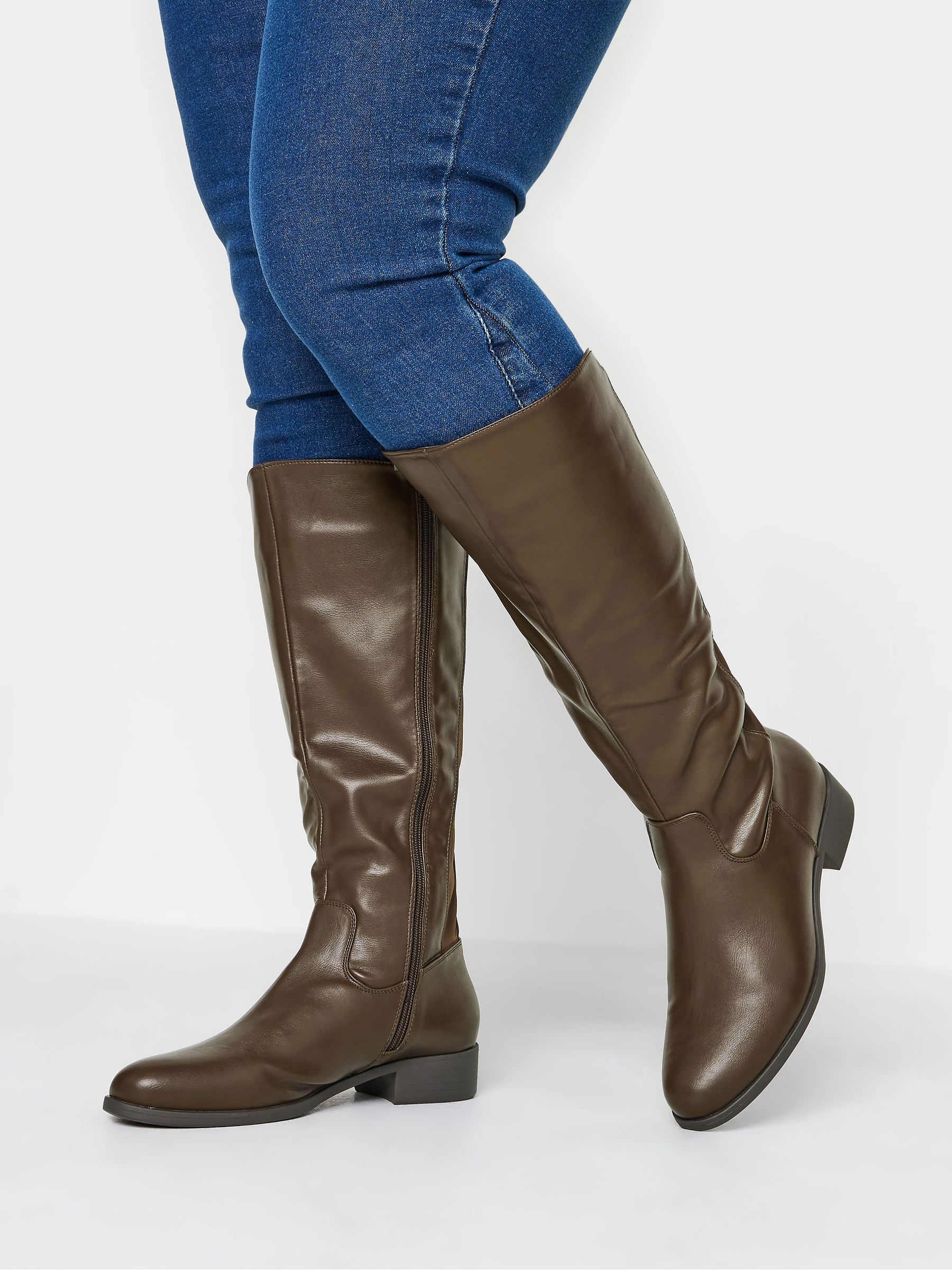 Stretch fabric knee high boots clearance