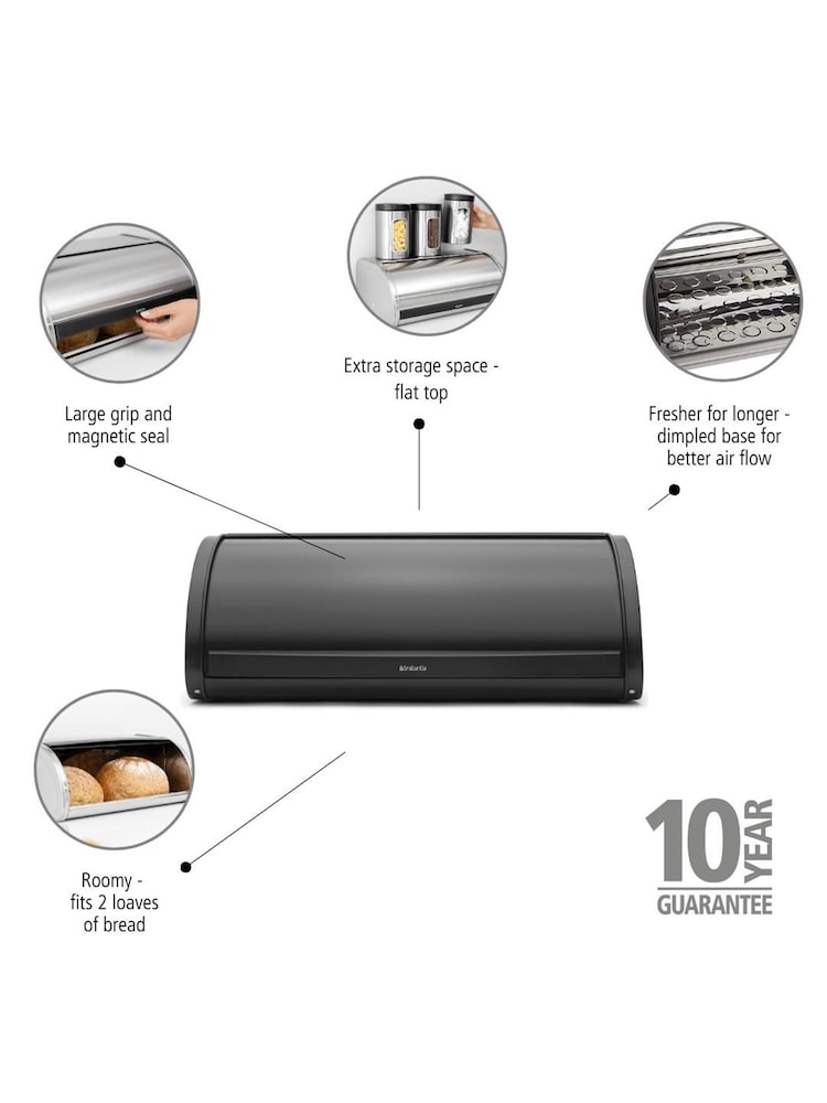 Brabantia Matt Black Roll Top Bread Bin - Image 6 of 6
