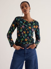 Seasalt Cornwall Dark Blue Easel Long Sleeve Jersey Top - Image 2 of 5