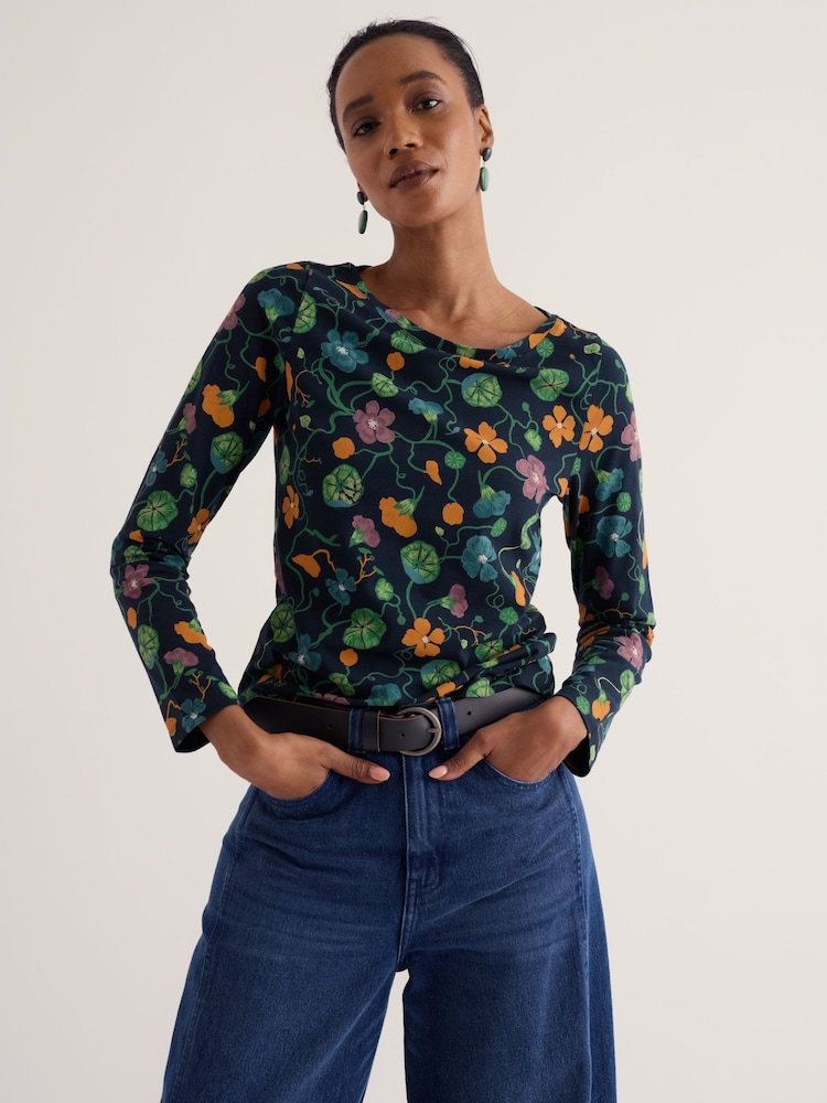 Seasalt Cornwall Dark Blue Easel Long Sleeve Jersey Top - Image 2 of 5 Seasalt Cornwall Dark Blue Easel Long Sleeve Jersey Top - Image 2 of 5