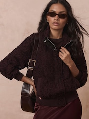 Mint Velvet Red Embroidered Lace Bomber Jacket - Image 2 of 8