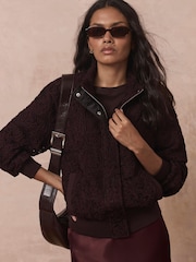 Mint Velvet Red Embroidered Lace Bomber Jacket - Image 4 of 8