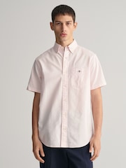 GANT Light Pink Regular Fit Oxford Short Sleeve 100% Cotton Shirt - Image 1 of 6