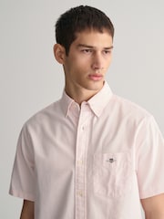 GANT Light Pink Regular Fit Oxford Short Sleeve 100% Cotton Shirt - Image 4 of 6