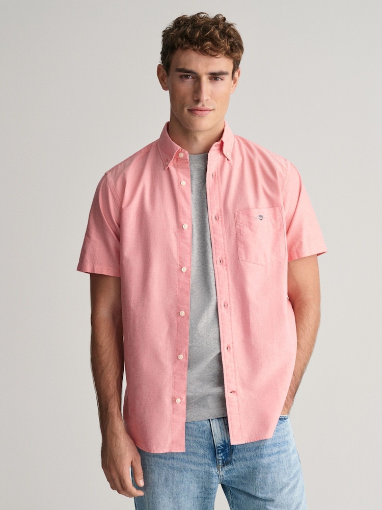 GANT Pink Regular Fit Oxford Short Sleeve 100% Cotton Shirt - Image 1 of 6